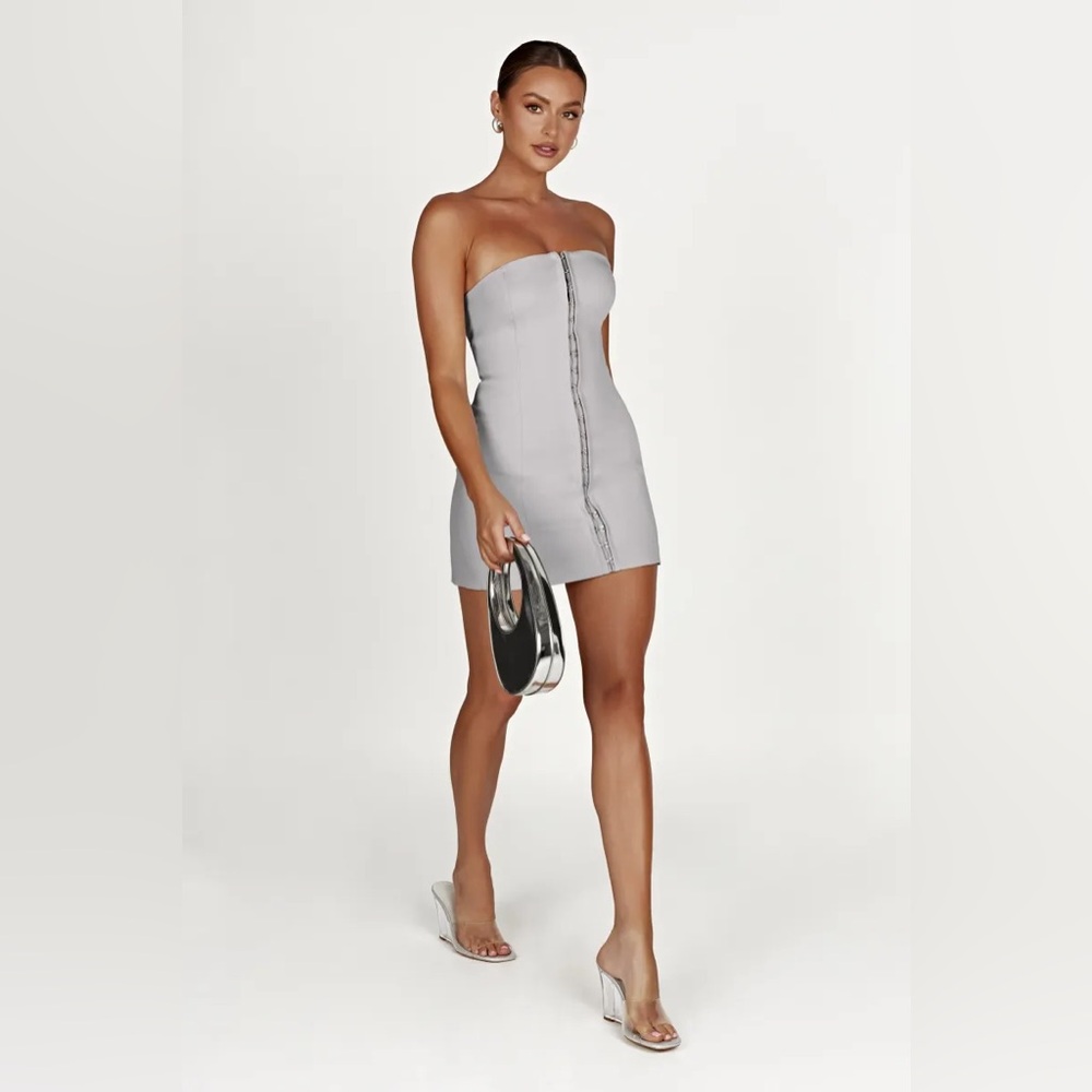 NWT   MESHKI   Ornella Hook And Eye Mini Dress - Grey   Size: S